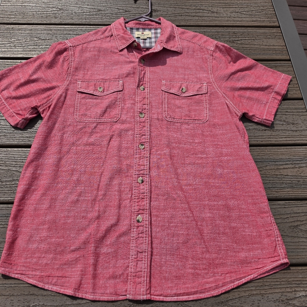 Woolrich Red Button Short Sleeve Red Size Large Mens Casual Shirt